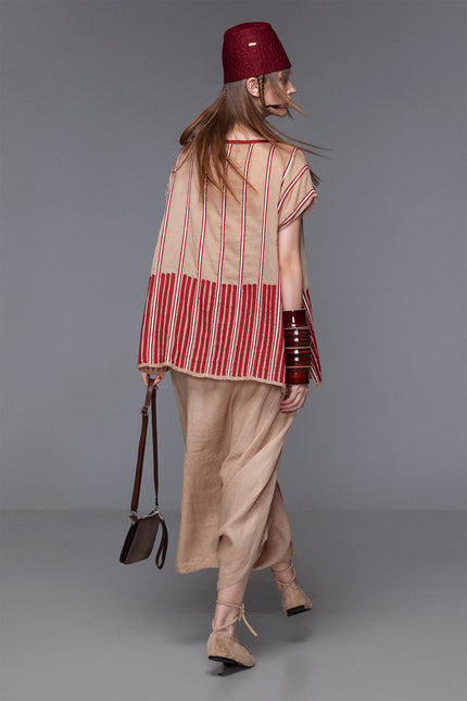 Kamari - Long and short applique top with ribbon decoration