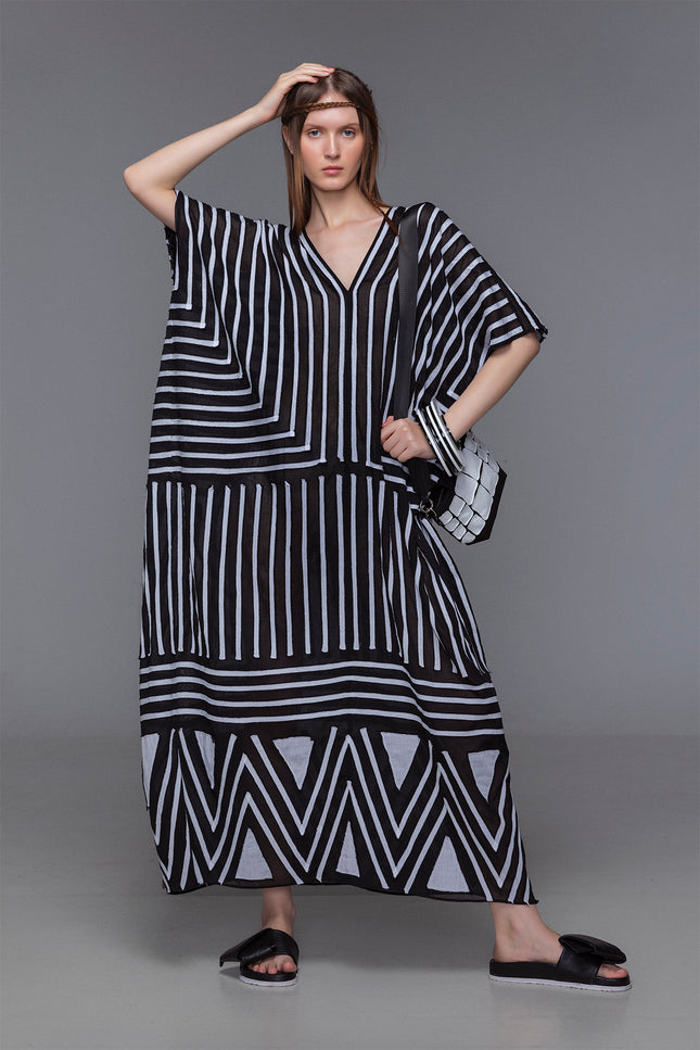 Malaika - Stripes Triangle Geometric Long Kaftan
