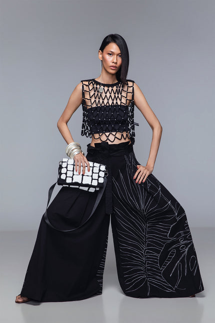 Maliana - Tropical Embroidery Voluminous Leg Pants