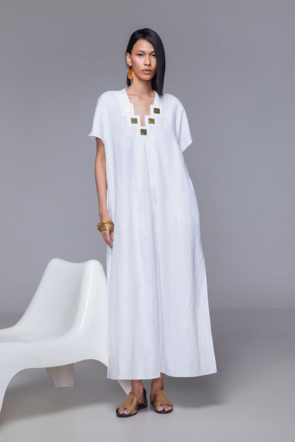 Collection image for: Leinoa - Deep Neck Kaftan with Square Gold Plat Embellishment