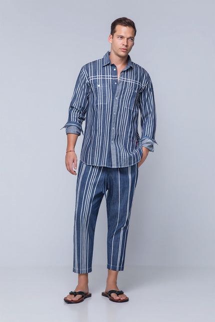 Malcom - Full Ribbon Appliqué Utility Denim Long Sleeve Shirt