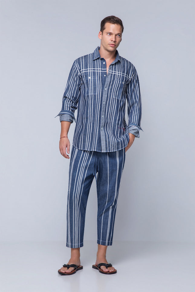 Malcom - Full Ribbon Appliqué Utility Denim Long Sleeve Shirt
