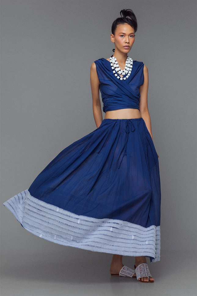 Mirri - Contrast Stripe Applique Border Drawstring Skirt
