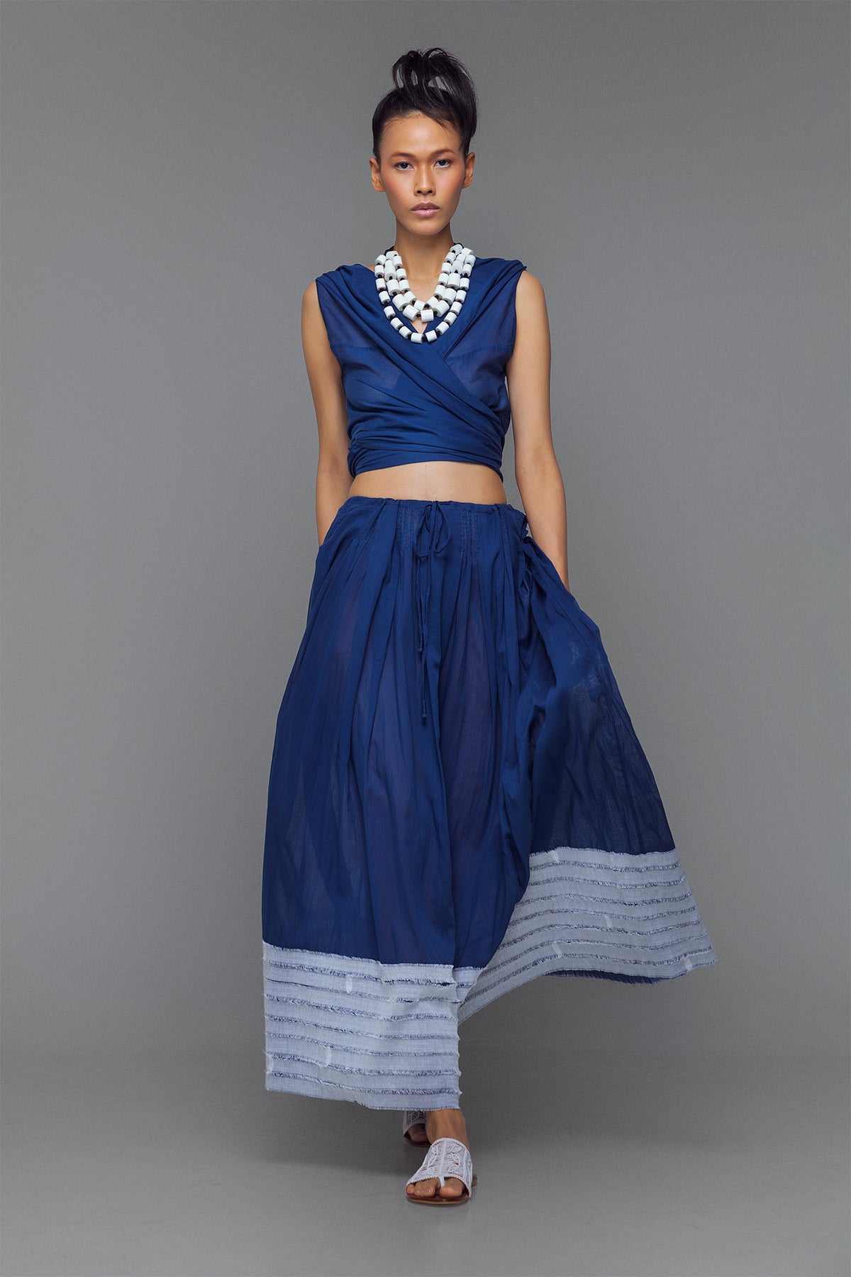 Mirri - Contrast Stripe Applique Border Drawstring Skirt