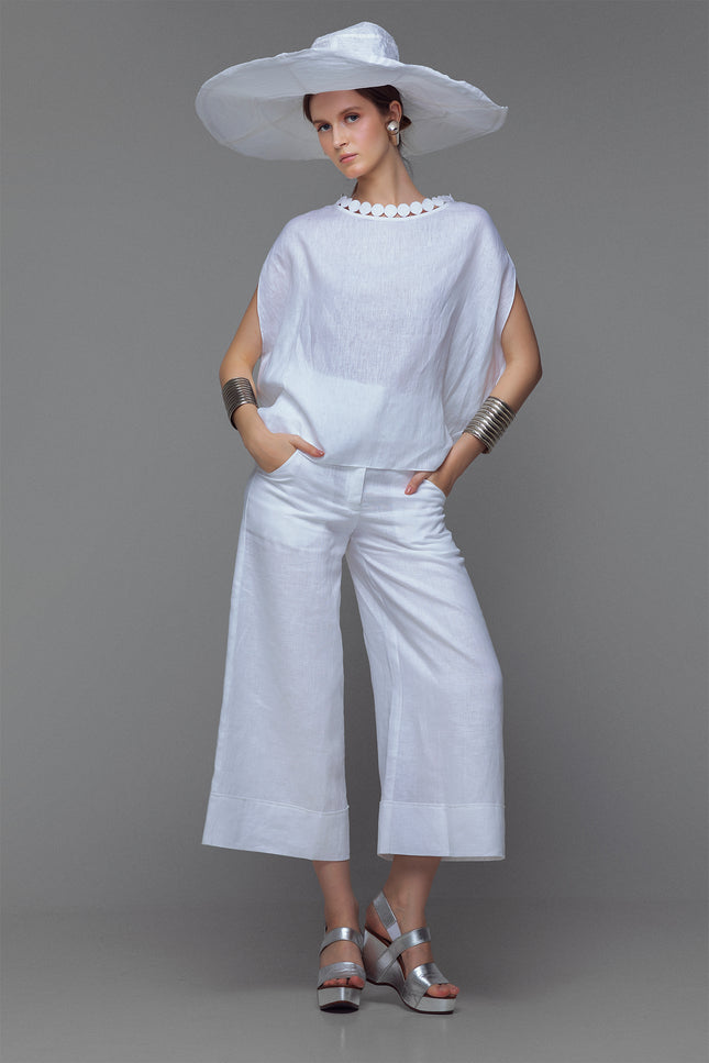 Aita - Wide Legged Pants with Raw Edge Waist Finish Accent