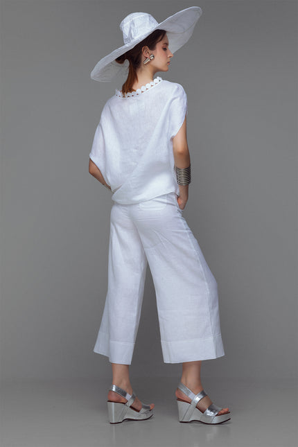 Aita - Wide Legged Pants with Raw Edge Waist Finish Accent