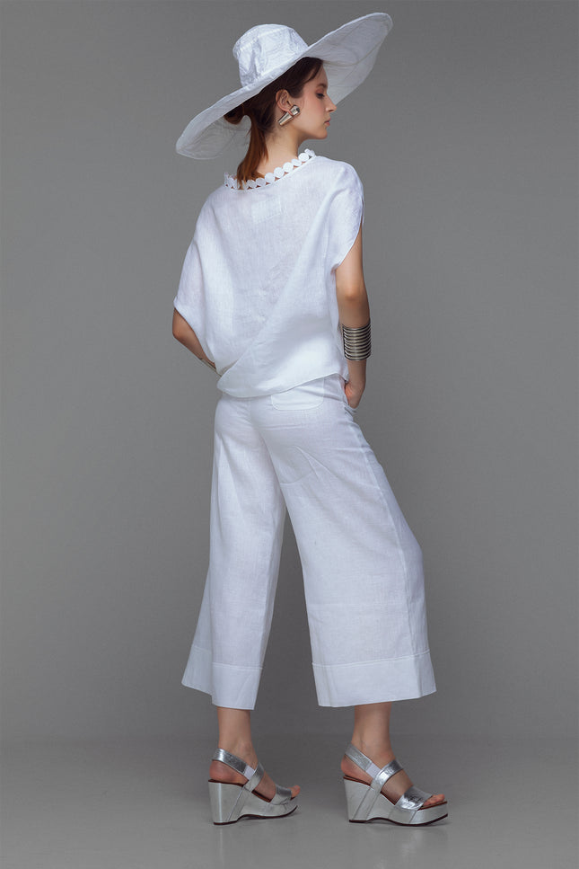 Aita - Wide Legged Pants with Raw Edge Waist Finish Accent