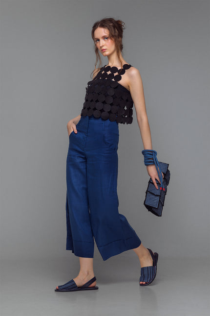 Aita - Wide Legged Pants with Raw Edge Waist Finish Accent