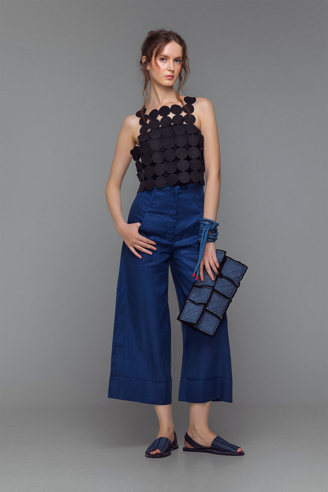 Aita - Wide Legged Pants with Raw Edge Waist Finish Accent