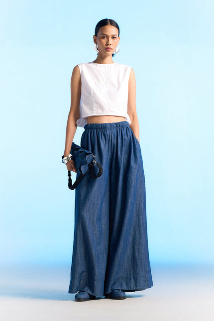 Malia - Elasticated Waist Voluminous Leg Denim Pants