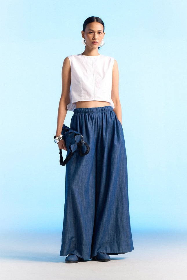 Malia - Elasticated Waist Voluminous Leg Denim Pants