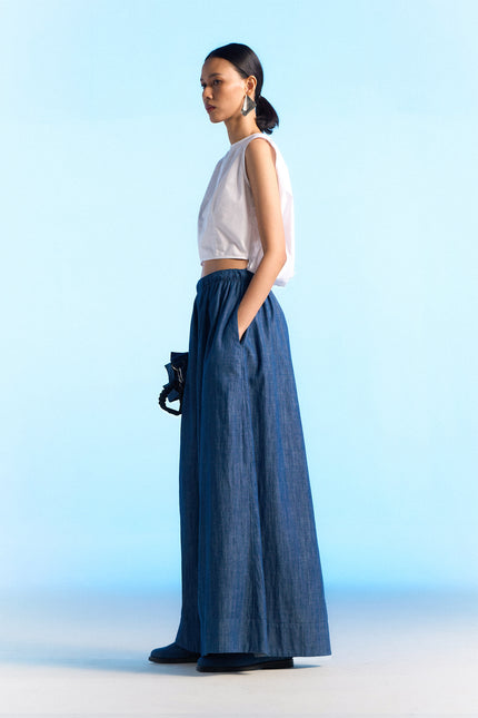 Malia - Elasticated Waist Voluminous Leg Denim Pants