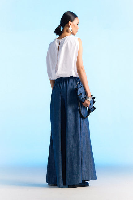 Malia - Elasticated Waist Voluminous Leg Denim Pants