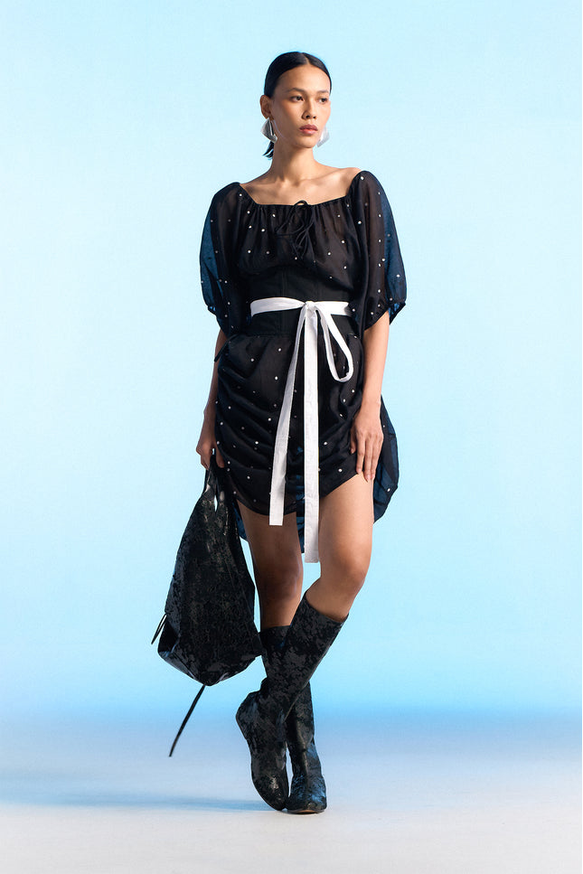 Neoma - Dots Print Drawstring Transformable Dress