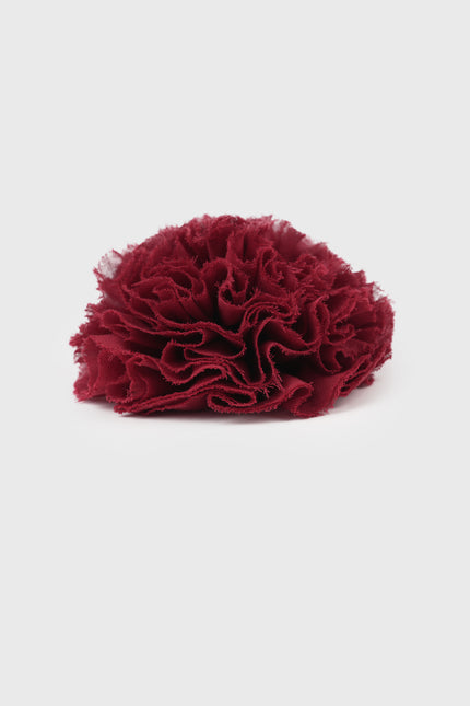 Dahlia flower brooch with layered sculpted petals made of 100% cotton, created with dimensional design, and secure pin fastening.