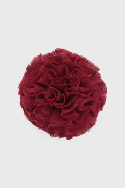Dahlia flower brooch with layered sculpted petals made of 100% cotton, created with dimensional design, and secure pin fastening.