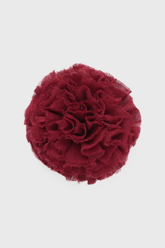 Dahlia flower brooch with layered sculpted petals made of 100% cotton, created with dimensional design, and secure pin fastening.