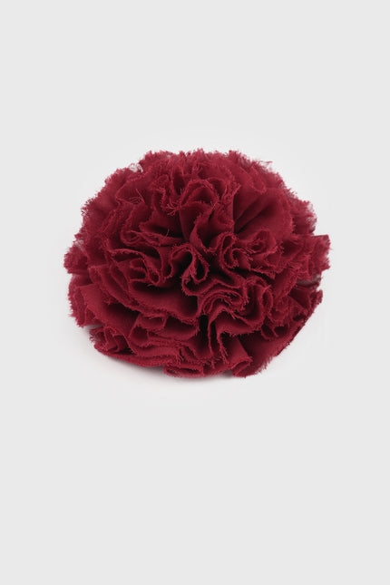 Dahlia flower brooch with layered sculpted petals made of 100% cotton, created with dimensional design, and secure pin fastening.