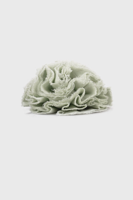 Dahlia flower brooch with layered sculpted petals made of 100% cotton, created with dimensional design, and secure pin fastening.