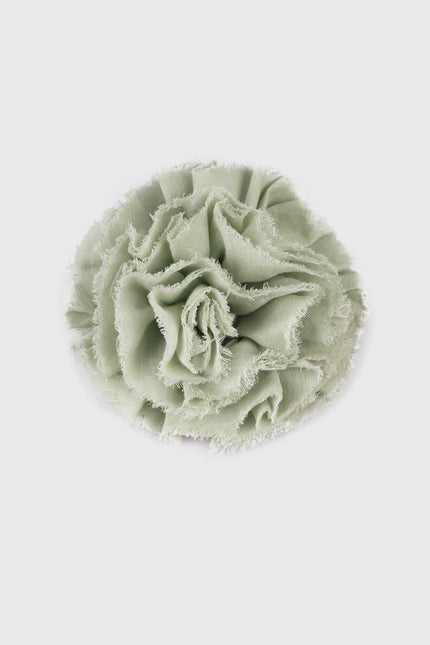 Dahlia flower brooch with layered sculpted petals made of 100% cotton, created with dimensional design, and secure pin fastening.