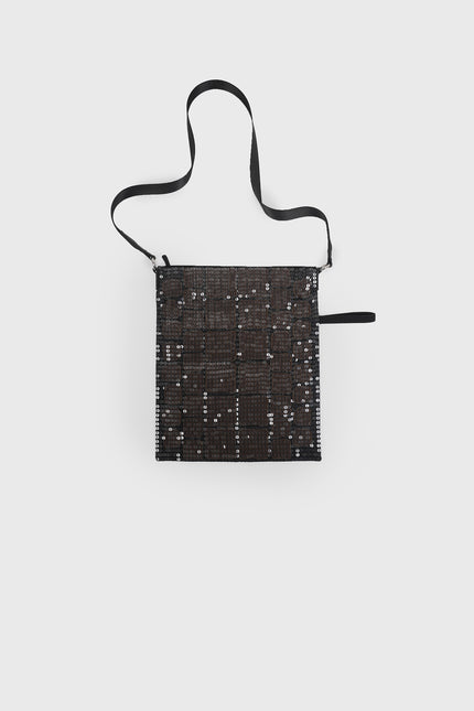 Liebe Clutch made from cotton with contrast croco appliqué and sequin embellishments, featuring a foldable design with detachable strap, zip closure, and inner patch pomet for versatile styling.