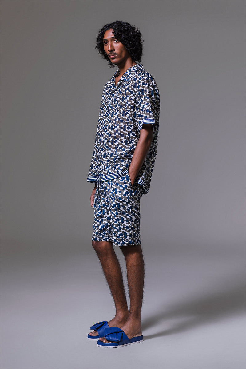 Haslett - Reversible techno blockprint bermuda