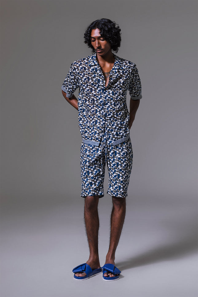 Haslett - Reversible Techno Blockprint Bermuda
