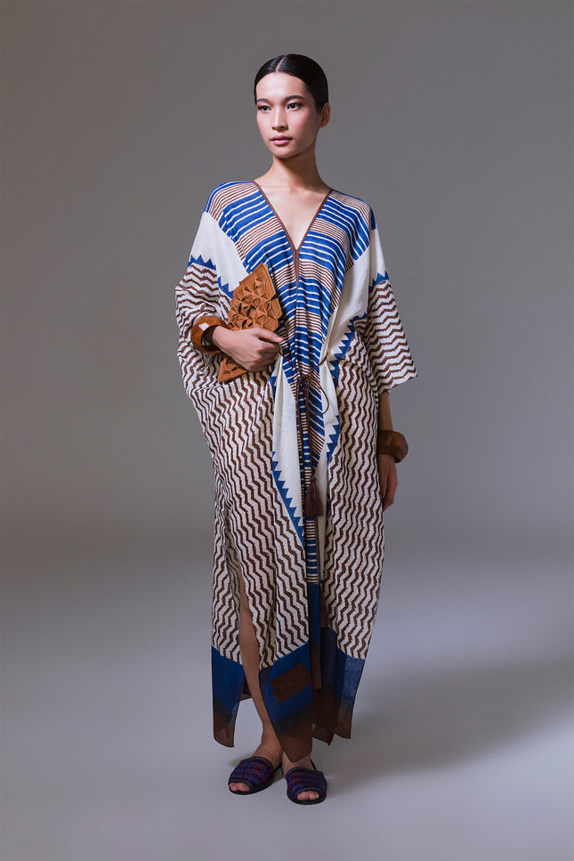 Micah - Block Print Kaftan with Handcrafted Buffalo Bone Embellishment