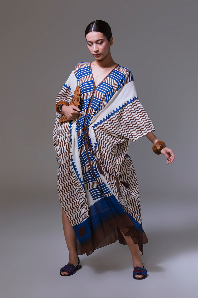 Micah - Block Print Kaftan with Handcrafted Buffalo Bone Embellishment