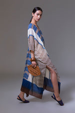 Micah - Block print kaftan with handcrafted buffalo bone embellishment