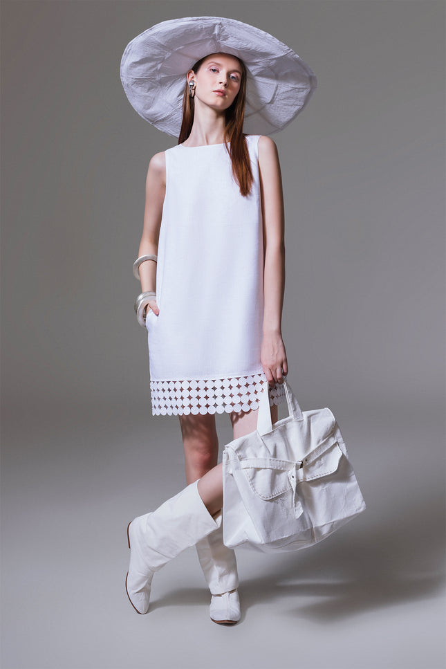 Marguerite - Coin Applique Hem Bordered Straight Dress