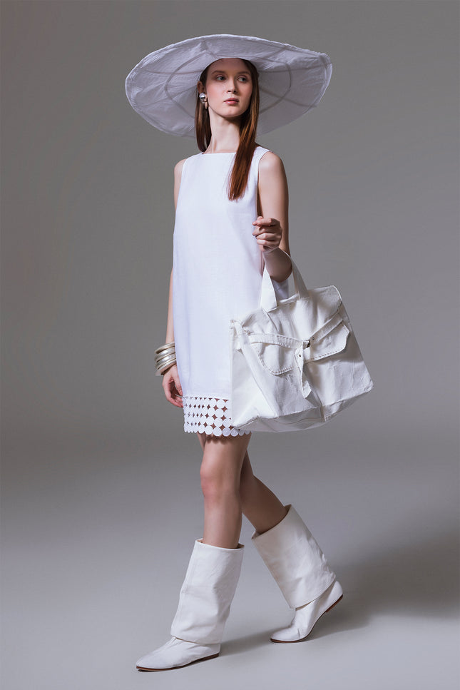 Marguerite - Coin Applique Hem Bordered Straight Dress