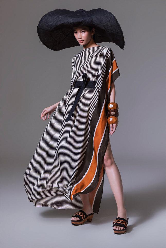 Mohini - Side Bordered Stripe Batik Silk Kaftan