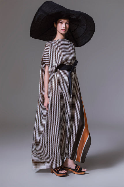 Mohini - Side Bordered Stripe Batik Silk Kaftan