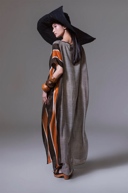 Mohini - Side Bordered Stripe Batik Silk Kaftan