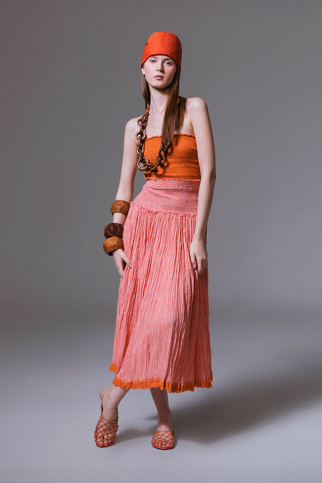 Daea - Versatile Yarn Dyed Striped Maxi Crinkled Skirt