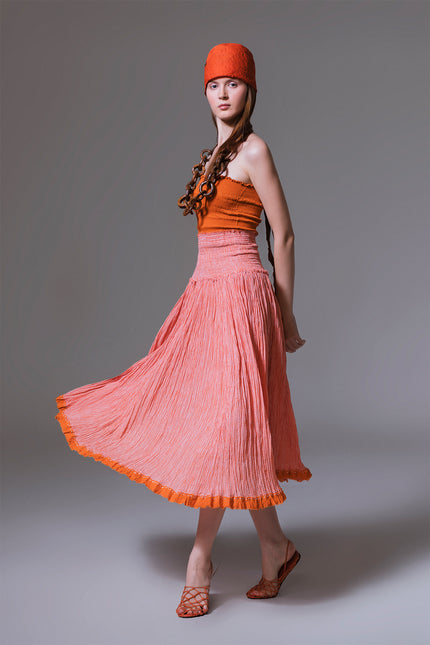 Daea - Versatile Yarn Dyed Striped Maxi Crinkled Skirt