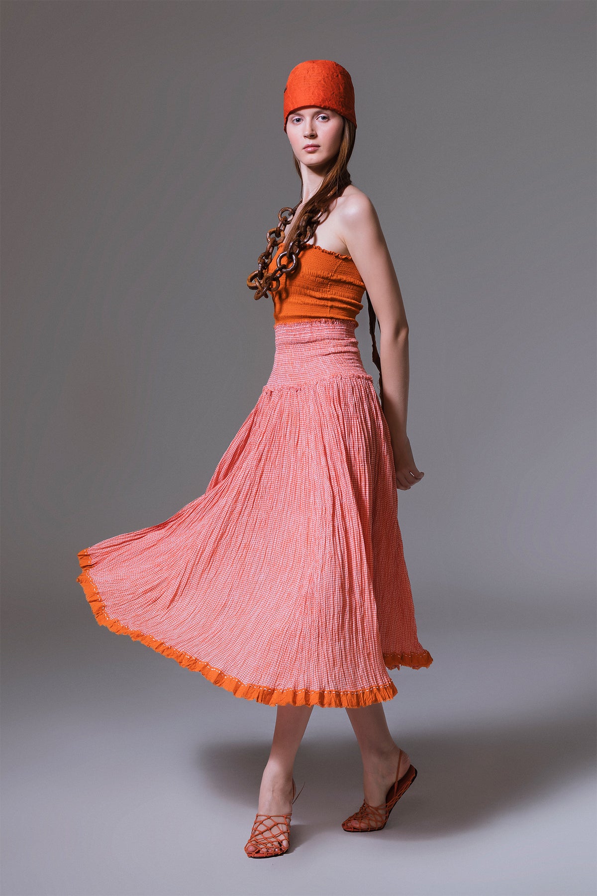 Daea - Versatile yarn dyed striped maxi crinkled skirt