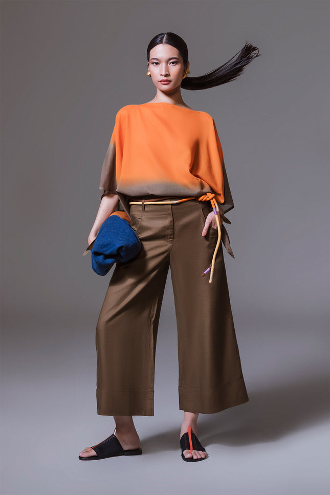 Aita - Wide Legged Pants with Raw Edge Waist Finish Accent