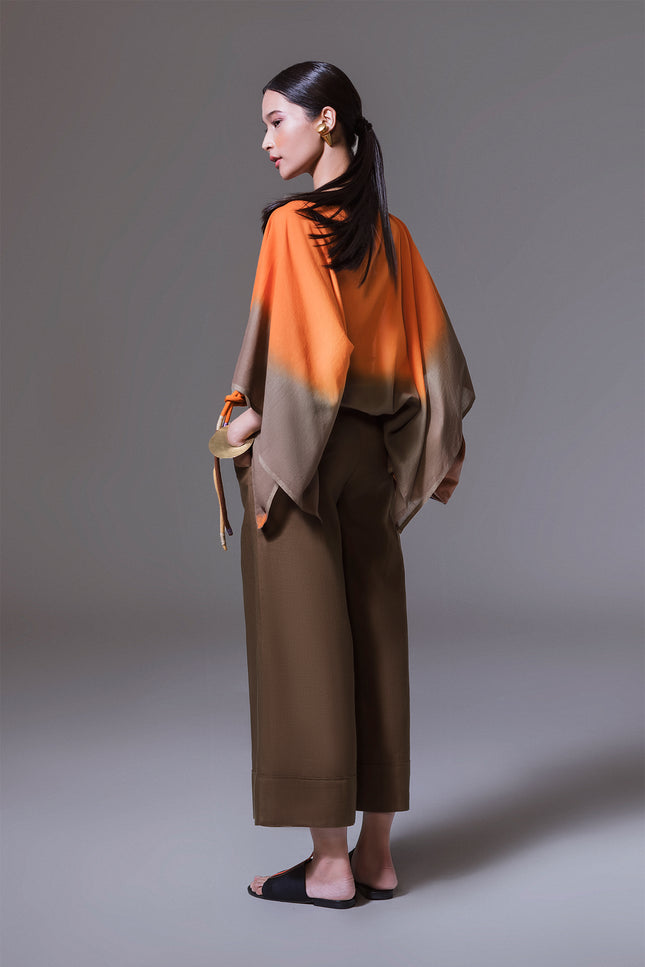 Aita - Wide Legged Pants with Raw Edge Waist Finish Accent