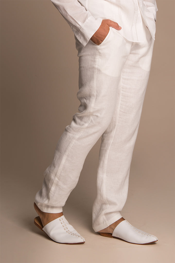 Regular Fit Linen Pants - White - Men