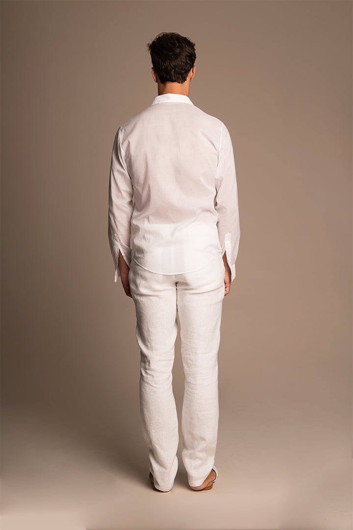 Linen Blend Slim Fit Tailored Trousers in Natural White - Men | Burberry®  Official
