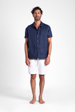 Eka - Short sleeves camp shirt with contrast color hemline hand stitching