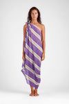 Fahima - Block printed stripes one shoulder knot dress