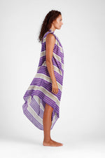 Fahima - Block printed stripes one shoulder knot dress