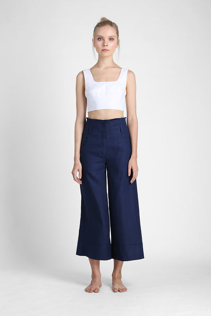 Aita - Wide Legged Pants with Raw Edge Waist Finish Accent