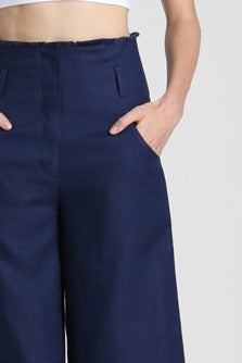 Aita - Wide Legged Pants with Raw Edge Waist Finish Accent