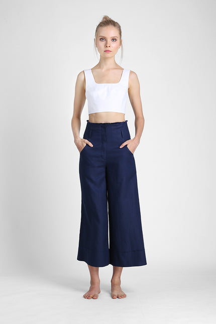 Aita - Wide Legged Pants with Raw Edge Waist Finish Accent
