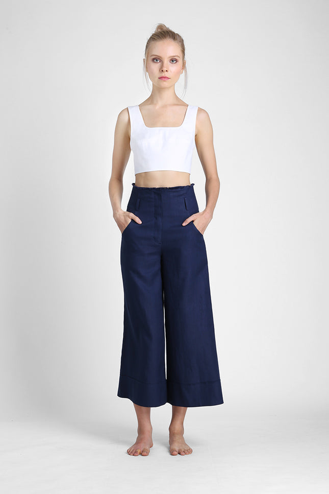 Aita - Wide Legged Pants with Raw Edge Waist Finish Accent