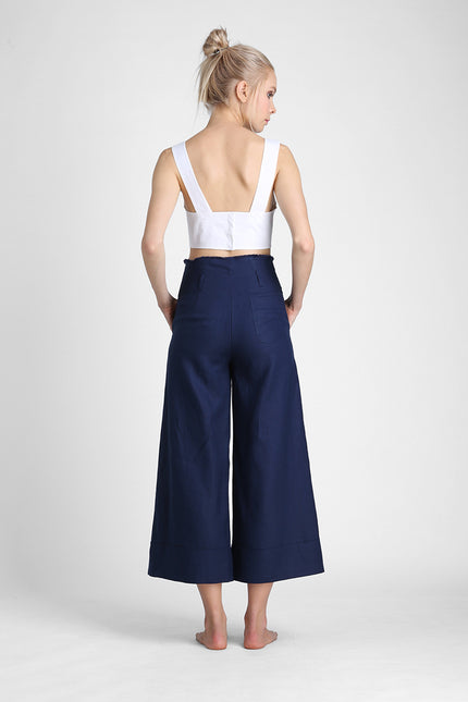 Aita - Wide Legged Pants with Raw Edge Waist Finish Accent